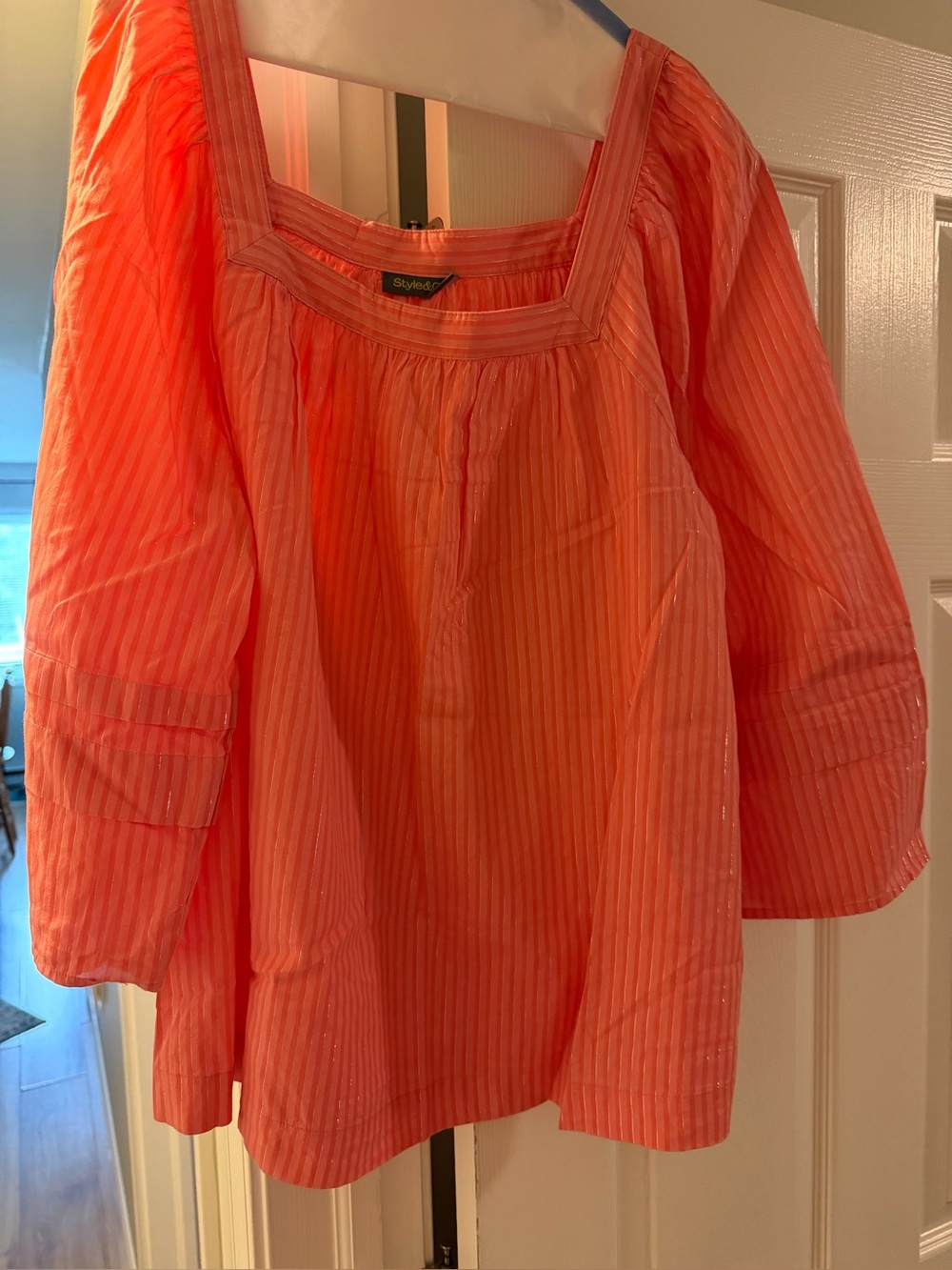 Square-neck shimmer-stripe peasant blouse from Style & Co.